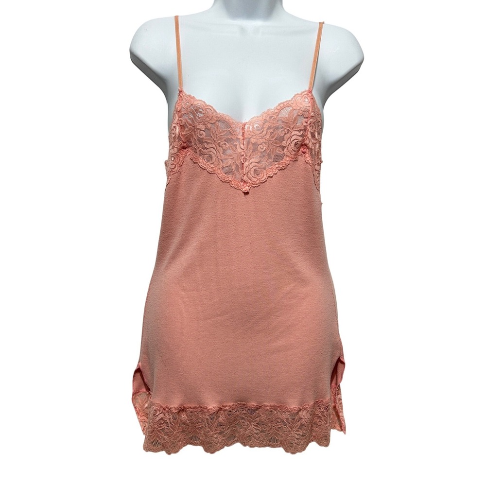 H&M LOGG‎ Y2K Fitted Lace Trim Ribbed Cami L Peach Elena Gilbert Layering Top